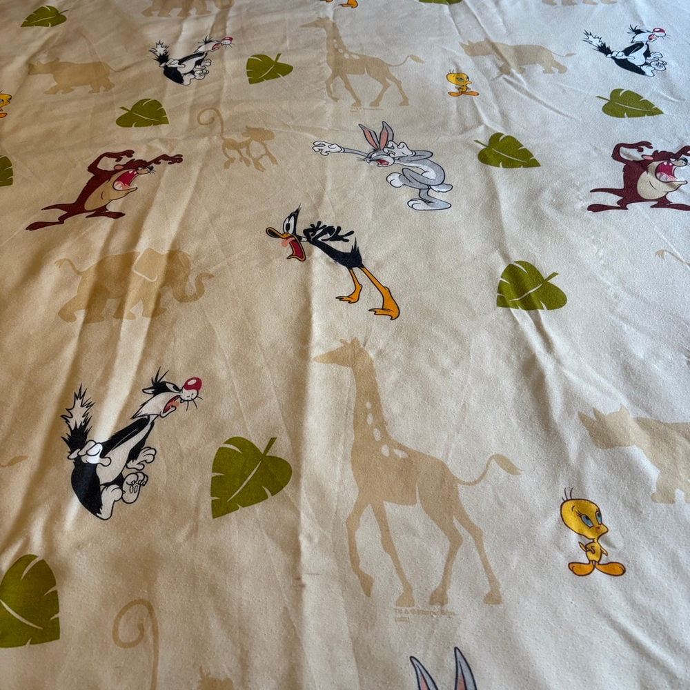 Vintage Looney Tunes Double Flat Sheet Brown Bugs Bunny Tweety Bird Sylvester